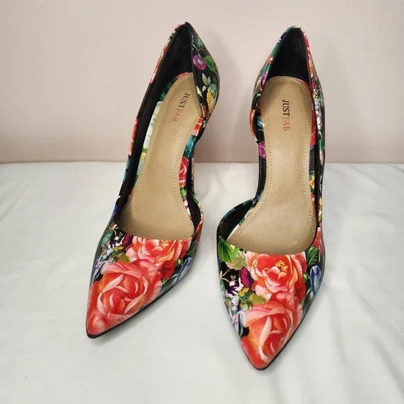 Floral Pattern Vegan Faux Leather D'Orsay Stiletto High Heel Shoes Size 8 - Picture 9 of 9